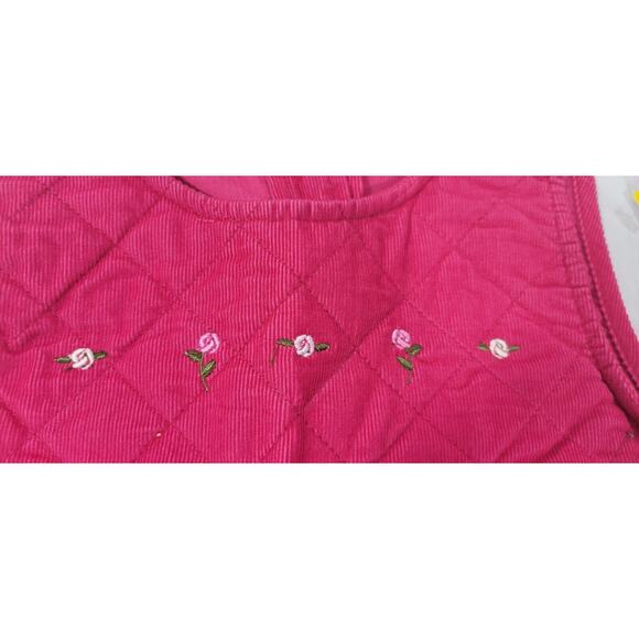 McKids 4T Girls Vintage 90s Dark Pink Corduroy Button Front Roses Bib Overalls - Picture 3 of 8